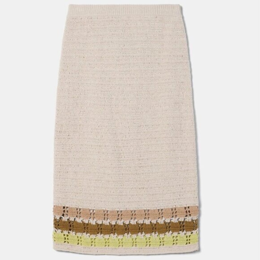 Amour Vert Meli Cotton Crochet Skirt - Ecru Multi Stripe Size Large